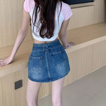 Plus Size High Waist Denim Mini Skirt for Women in Black Grey plus Size Slimming Summer New Style Short Skirts Sexy Girl Hong...