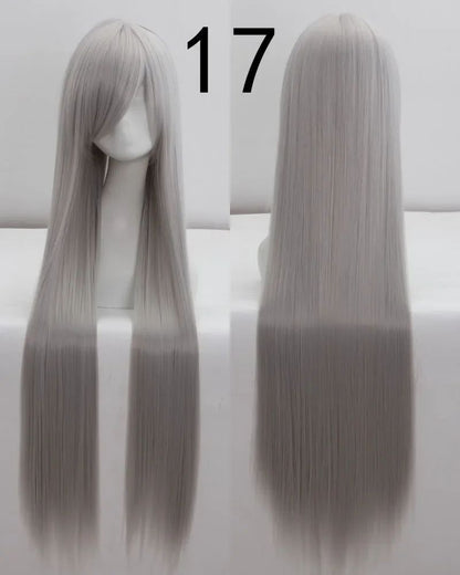 Pink 100Cm Long Staight Cosplay Wig Heat Resistant Synthetic Hair Anime Party wigs 42 color Colourful White