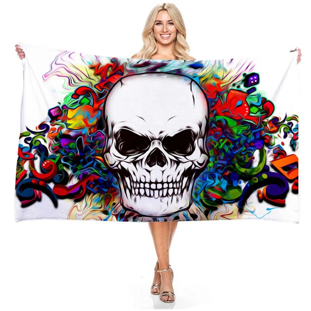 Psychedelic Skull Bath Towel - Vibrant Design, Soft Absorbent, Perfect for Summer Fun, Adds Artistic Vibes to Your Beach Days