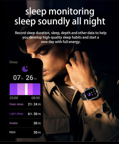 Novo relógio inteligente masculino para ambientes externos de 2,01 polegadas, à prova d'água 3ATM, bateria de 600mAh, bússola, lanterna LED, chamada Bluetooth, Smartwatch para Xiaomi