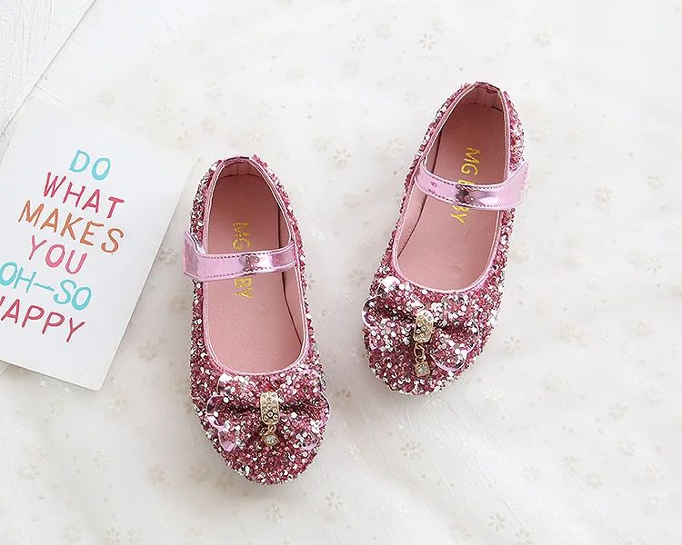Fashion Girls Shoes Kids Flats Shoes Sequins Rhinestone Princess With Butterfly-Knot Flats Shoes For Students New Autumn 2022