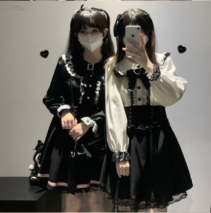 Sweet Lace Patchwork Long Sleeve Crop Top Blouse Women Japanese Y2k Harajuku Camisas JK Bow Ruffle Shirt 2025 Kawaii Blusa Femme