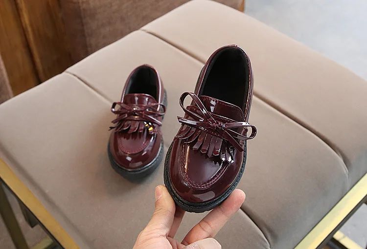 Children Tassel Princess Shoes School Party Wedding Dress Mary Jane PU Leather Shoes Girls Breathable Anti-skid Slip on Shoes