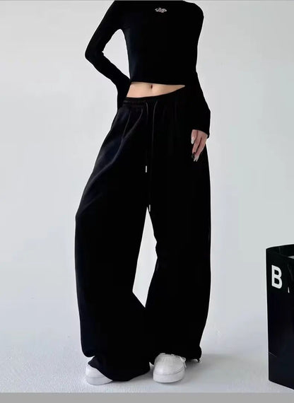 Calça Esportiva Cinza de Cintura Alta Solta Masculina Feminina Casual Perna Larga Calças Estilo Primavera Outono Confortável Moletom Roupa de Trabalho