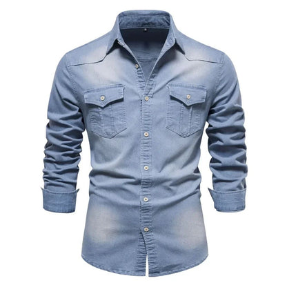 2025 Brand Elastic Cotton Denim Shirt Men Long Sleeve Quality Cowboy Shirts for Men Casual Slim Fit Mens Designer Clothing