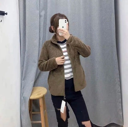 Autumn Winter Women's Long Velvet Fleece Zipper Sleeve Coat Warm Coral Fleece Jacket Full Length Outerwear Comfortable Coat