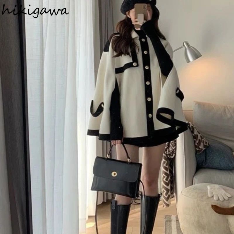 Wool Coats Women Fashion Temperament Cloak Coat Female Oversized Outwear 2025 Ropa Mujer Solid Color Korean Sweet Jackets Tops