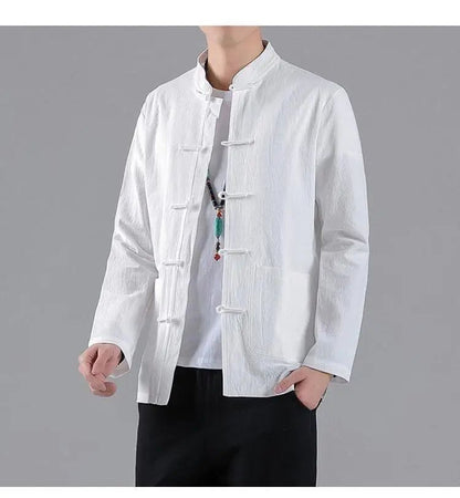 Chinese Style Linen Shirt with Button Design Cotton Linen Spring Autumn New Style Men's Retro Shirt Casual Summer Top