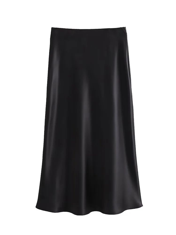 Willshela 2024 Black Satin Skirt Woman High Waist Elegant Long Skirts For Women Fashion Summer Midi Skirt Office Women's Skirts