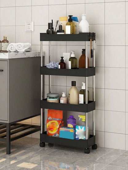Rack de armazenamento móvel com 3/4 níveis para espaços estreitos, carrinho utilitário com rodinhas, prateleira organizadora fina para cozinha, banheiro e sala de estar
