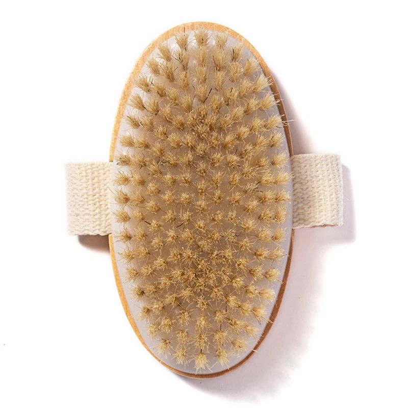 Escova de Cerdas Naturais Macia para Pele Úmida ou Seca, Escova de Massagem Corporal para SPA e Banho
