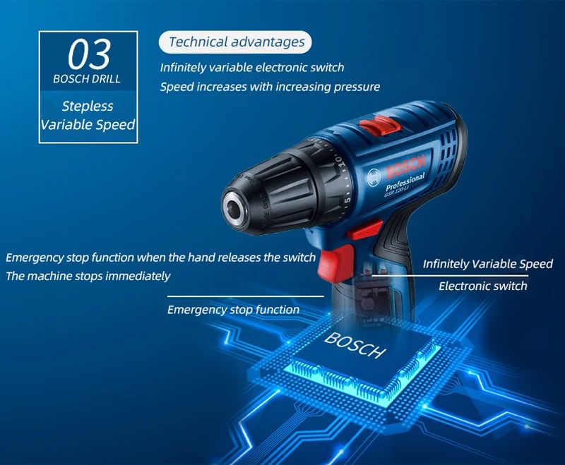 BOSCH GSR 120-LI 12V ferramenta elétrica recarregável, parafusadeira elétrica, furadeira elétrica manual de lítio, bateria 2.0Ah
