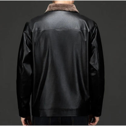 Men's Autumn and Winter Long Sleeved Leather Jacket with Fleece Collar for Warmth and Fashion Leather Jacket Men