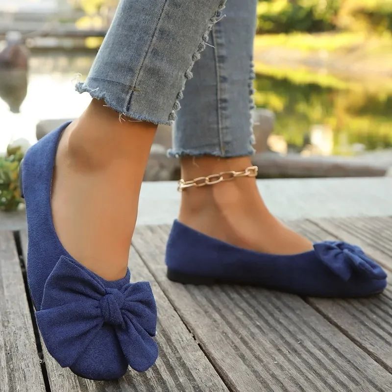 Women's Flat Shoes 2025 Hot Sale Ladies Slip on Flats Outdoor Women Round Toe Bow Tie Soft Bottom Plus Size Shallow Shoes Female