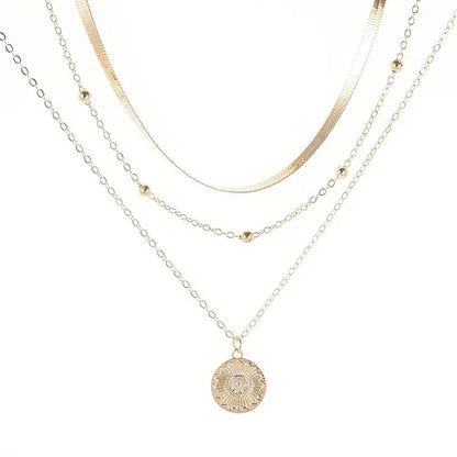 Colar Feminino de Prata Esterlina 925 com Três Camadas, Redondo, Corrente Snake Simples, Charm com Bola, Presente para Festa, Joia Exquisita Feminina