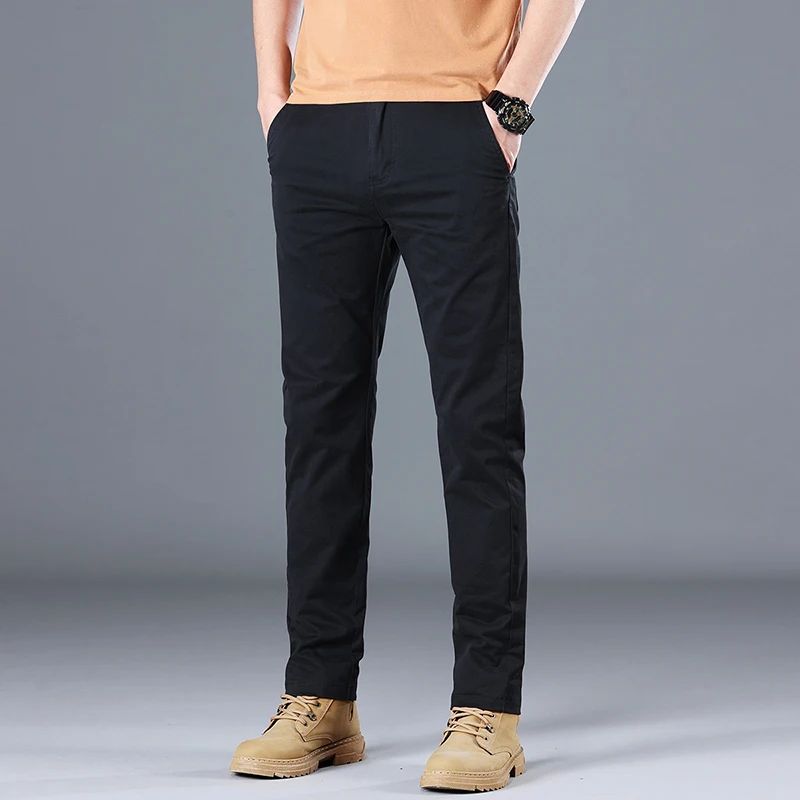 2024 Men's High Quality Pure Cotton Classic Solid Color Casual Pants Business Stretch Cotton Slim Straight Brand Trousers Male
