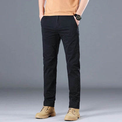2024 Men's High Quality Pure Cotton Classic Solid Color Casual Pants Business Stretch Cotton Slim Straight Brand Trousers Male