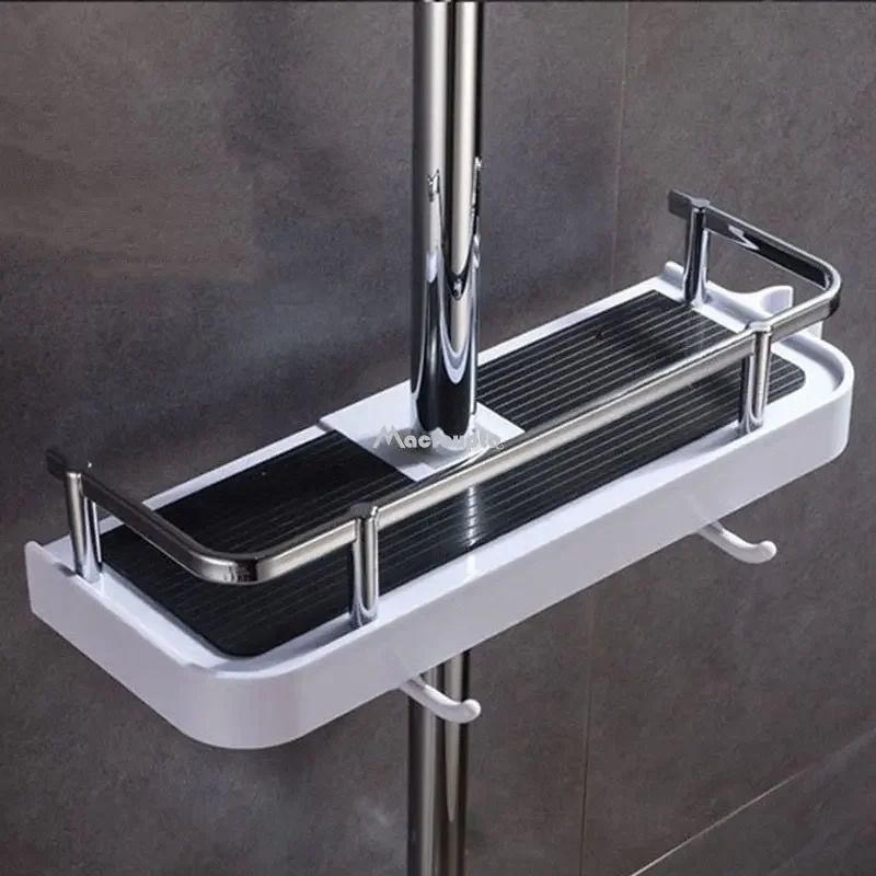 Organizador de armazenamento para chuveiro, sem perfuração, suporte para chuveiro de elevação, suporte para sabonete, shampoo, bandeja, prateleiras de poste