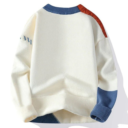 2025 New Male Patchwork Sweater Trend High Street Fashion Autumn and Winter Warm Mens Hip-hop Street Clothing Men pullover shirt