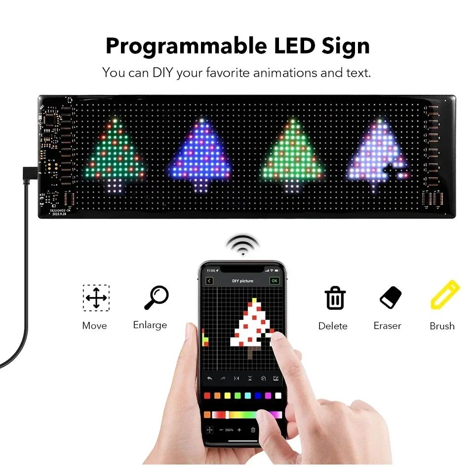 Placa de LED programável Painel de LED matricial de pixel Telas de exibição flexíveis RGB Carro Texto rolável Animação Sinalização Loja Lembrete Luz