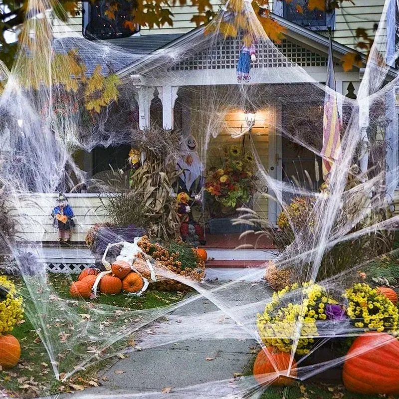 Artificial Spider Web Halloween Decoration Scary Party Scene Props White Stretchy Cobweb Horror House Home Decora Accessories