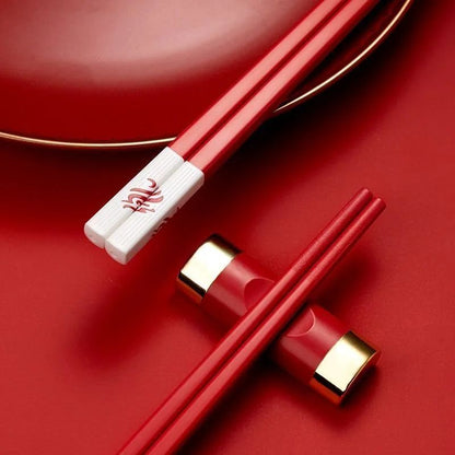Conjunto de Hashis de Liga Vermelha Luxo Simples Hashis Chineses Acessórios de Louça de Cozinha Antiescaldante Antibacteriano e Antifungo