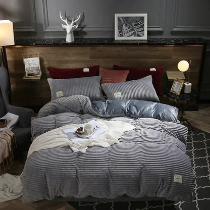 Milk Velvet Winter Thick Bed Set Double Sided Solid Color Flannel Corduroy Duvet Cover Set Winter Warm Bedding Sheet  220×240CM