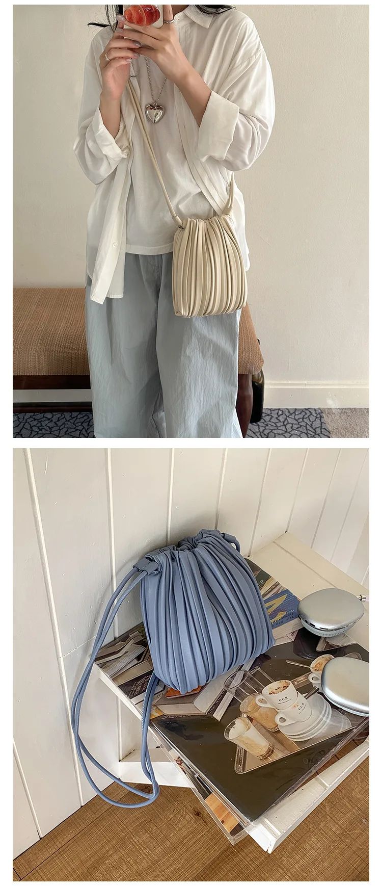 Summer Fashion New Crossbody Bag Women's PU Single Shoulder Mini Bag Luxury Versatile Pleated Casual Small Square Bag Handbags