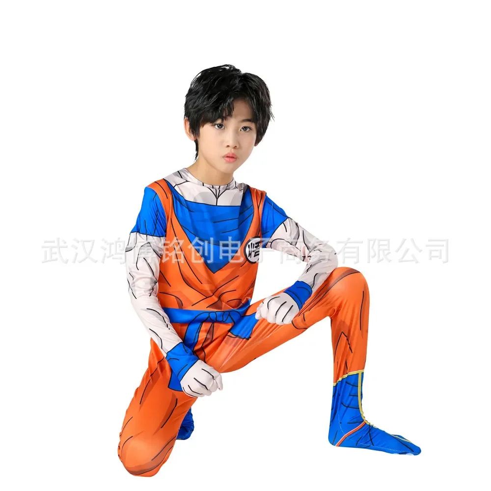 Kids Adult Suit Son Goku Majin Vegeta Cosplay Costume Anime Superhero Jumpsuit Black Hair Halloween Costume