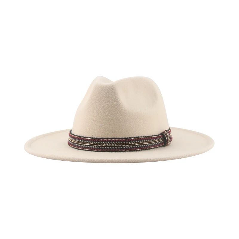 Chapéu Feminino Fedora de Feltro Sólido Casual Chapéu de Inverno Feminino Bonés Masculinos Faixa Panamá Preto Cáqui ????? ??????? Sombrero
