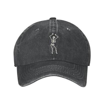 Dancing Skeleton Blue Vintage Adjustable Washed Cotton Trucker Hat Black Fitted Baseball Ball Cap for Men Women Headwear