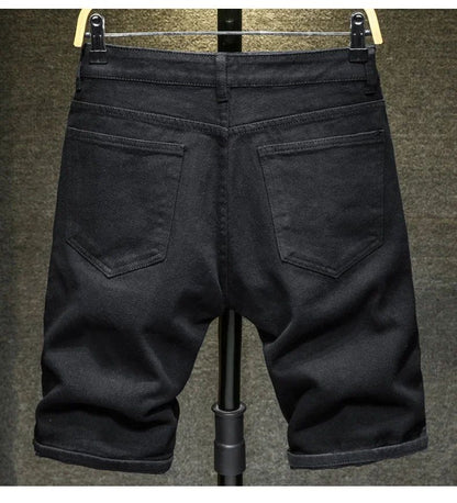New White Jeans Shorts Men Fashion Ripped Knee Length Pants Simple Casual Slim Hole Denim Shorts Male Streetwear