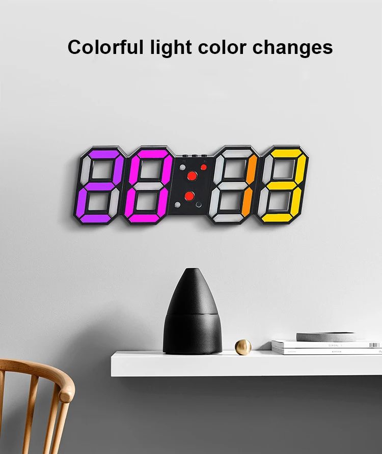 3D LED Digital Wall Clock RGB Modern Design Living Room Decor Date/Temperature Table Alarm Nightlight Brightness Desktop Clocks