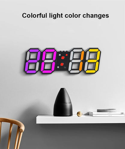 3D LED Digital Wall Clock RGB Modern Design Living Room Decor Date/Temperature Table Alarm Nightlight Brightness Desktop Clocks