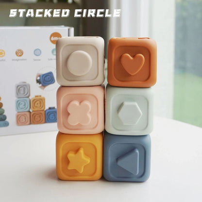 Blocos de Empilhar de Silicone Macio Brinquedo Cubos Macios de Montar Torre de Banho Mordedor Chocalho Blocos de Construção Brinquedos Educacionais Montessori Presente para Recém-Nascidos