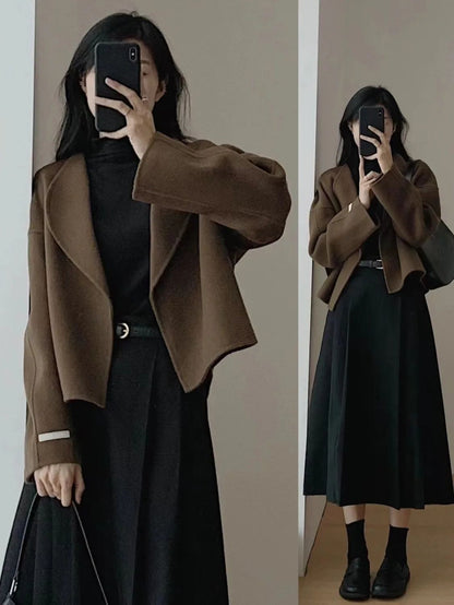 Hebe Style Short Thickened Double-Faced Cashmere Woolen Coat Women's Autumn Winter Fashion Small Size Suit Elegant Feel