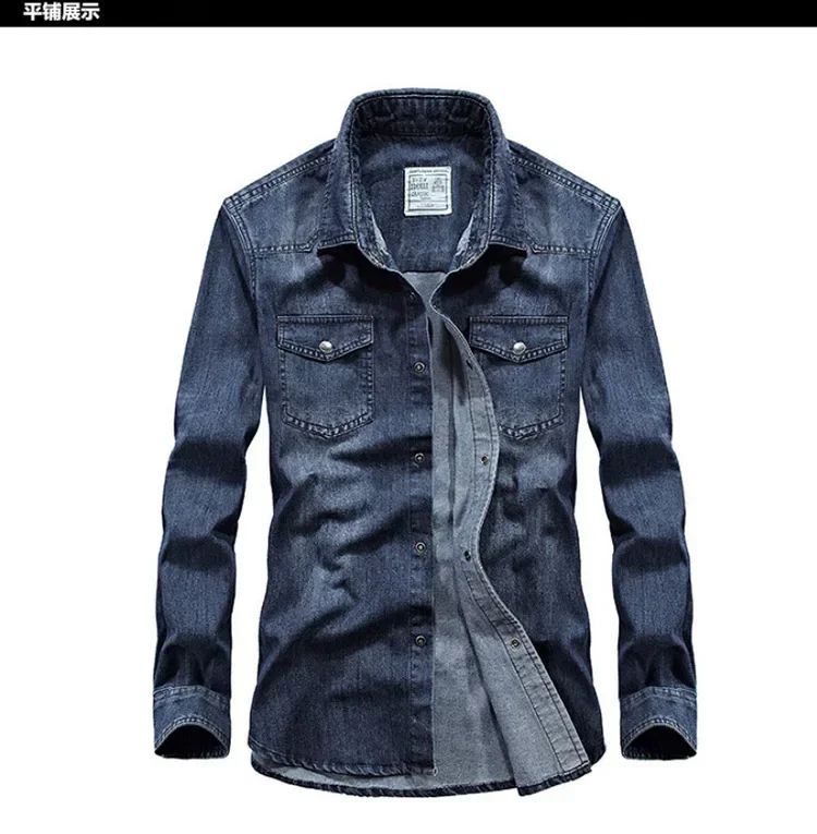 2024 Spring Men's Denim Jeans Shirts Long Sleeve 100% Cotton Single-Breasted Shirts Handsome Hombre Casual Jean Shirt Tops Men