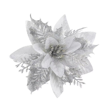 1/5/10pcs Sparkling Red Golden Silver Poinsettia Artificial Flowers Christmas Tree Ornaments for Xmas New Year party Decoration