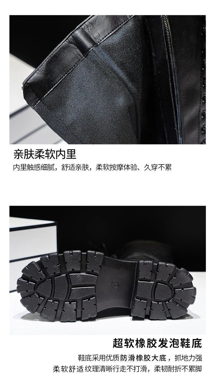 Women's Mid Calf Boots Padded Shoes Knee High Winter Sneakers Punk Style Military Casual White Black 2024 Lucury Platform Woman