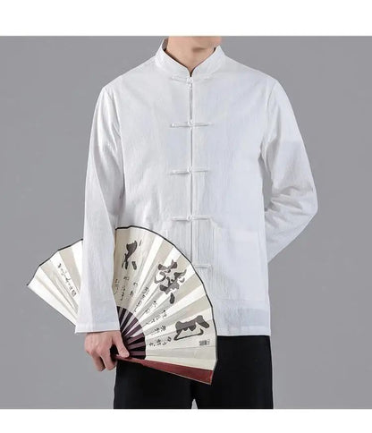 Chinese Style Linen Shirt with Button Design Cotton Linen Spring Autumn New Style Men's Retro Shirt Casual Summer Top