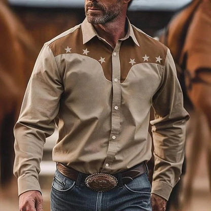 Men's Shirt Yellowstone Western Denim Shirt Elegant patchwork vintage men's lape