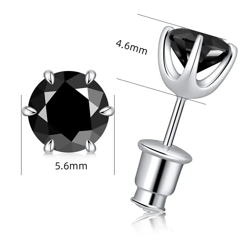 0.5-2ct Black Moissanite Stud Earrings for Women/Men S925 Sterling Silver Diamond Round Cut Black Earrings Wedding Fine Jewelry