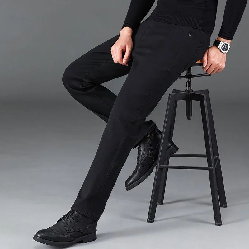 Calça Jeans Masculina de Marca de Luxo Stretch Reta Casual Slim Fit Jeans Masculino Design Clássico de Negócios Calça Tamanho Grande