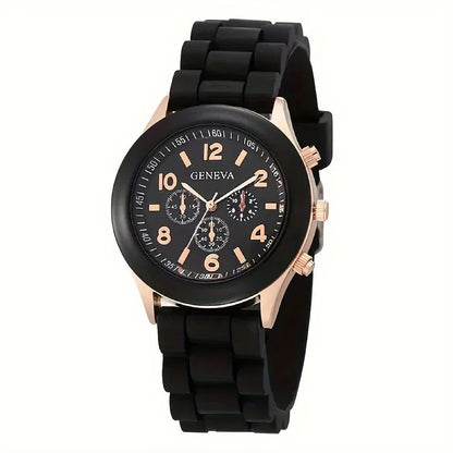 Stylish Round Pointer Quartz Watch, Triple Dial Silicone Watchband Sports Wristwatch For Women And Men, Ideal choice for Gifts