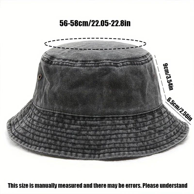 Panda Embroidery Washed Cotton Bucket Hat for Men Women Vintage Wide Brim Sun Protection Adjustable Outdoor Fishing Beach Cap