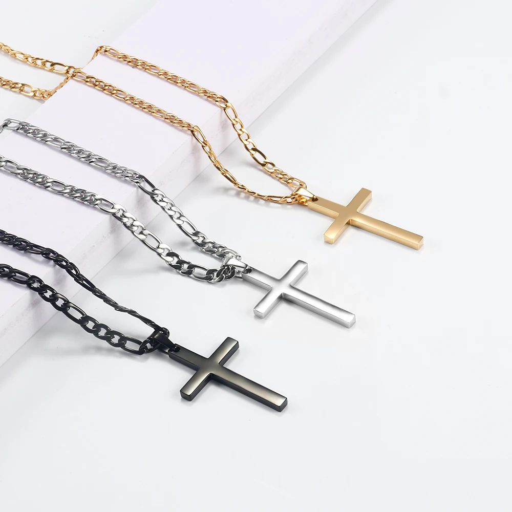 Colar de Aço Inoxidável 316L com Corrente Figaro para Homens e Mulheres, Pingente de Cruz Dourado/Prateado, Colares à Prova D'água, Joias da Moda