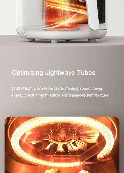 Fritadeira de Ar Inteligente XIAOMI MIJIA Pro 4L Forno Quente Visor Janela APP Temporizador Tela OLED Sem Óleo Fritadeira de Ar Quente 360°