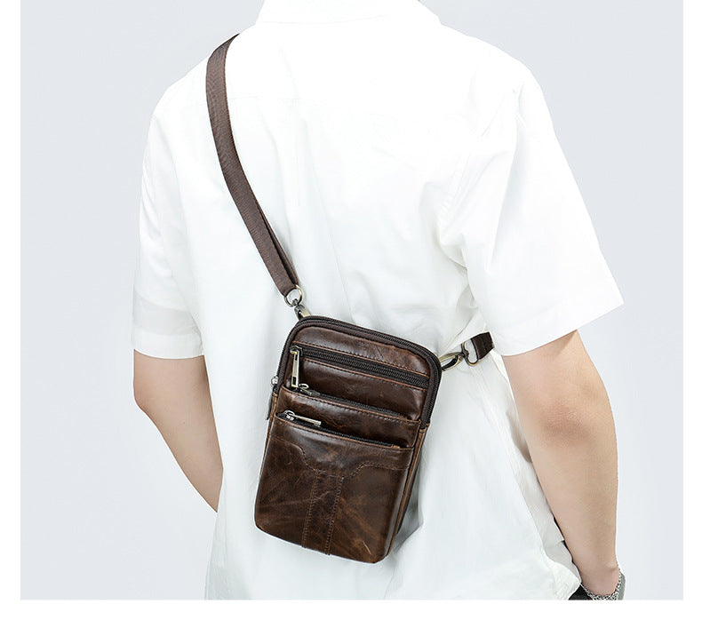 New Men's Cow Leather Chest Bag Man Small Shoulder Casual Male Crossbody Waist Bag