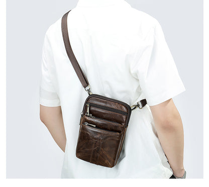 New Men's Cow Leather Chest Bag Man Small Shoulder Casual Male Crossbody Waist Bag