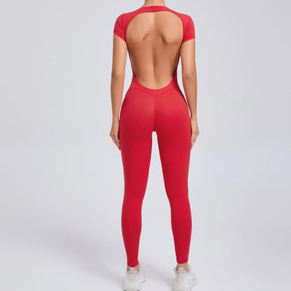 Seamless Yoga Jumpsuits Sports Fitness Hip-lifting Short-sleeved Backless One-piece Workout Gym Leggings Tracksutis for Women